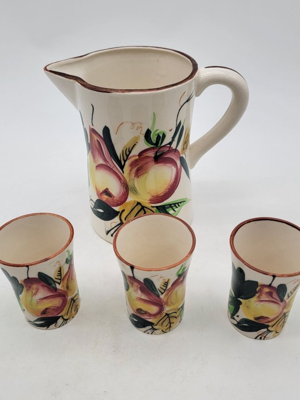 Vintage Nasco Hand-Painted Pitcher 3 Cup Set Floral Design Ceramic Made In Japan - Picture 2 of 16